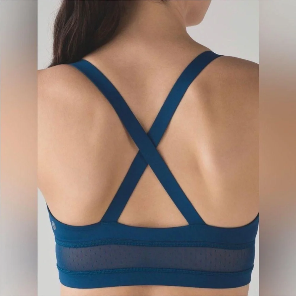 Lululemon Athletica Long Line Poseidon Teal Mesh Cross Back Sports Bra